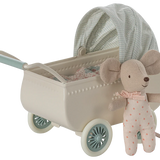 Carrito con bebé ratón - menta