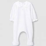 Pelele Terciopelo Cuello Redondo Bordado Blanco