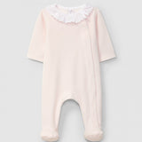 Pelele Terciopelo Cuello Volantes Bordados Rosa