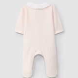 Pelele Terciopelo Cuello Volantes Bordados Rosa