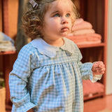 Vestido Pana Vichy Azul Cuello Bordado