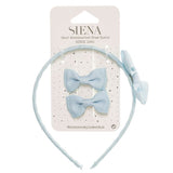 Pack 2 lazos minis + diadema azul pastel