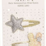 Pack 2 clips estrella y conejito glitter Amarillo