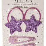 Pack Glitter coleteros y clips Purple