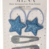 Pack Glitter coleteros y clips Blue