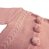 Chaqueta larga con Pompones Rosa Empolvado