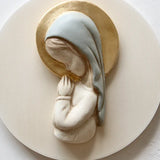 Virgen Niña Azul con Pan de Oro